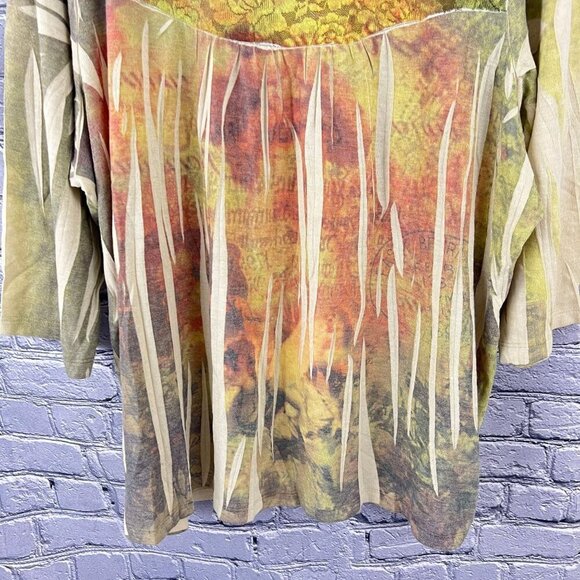 Dressbarn Woman 2X Textured Multicolor Abstract Print Top 3/4 Sleeve Scoop Neck - Picture 6 of 6